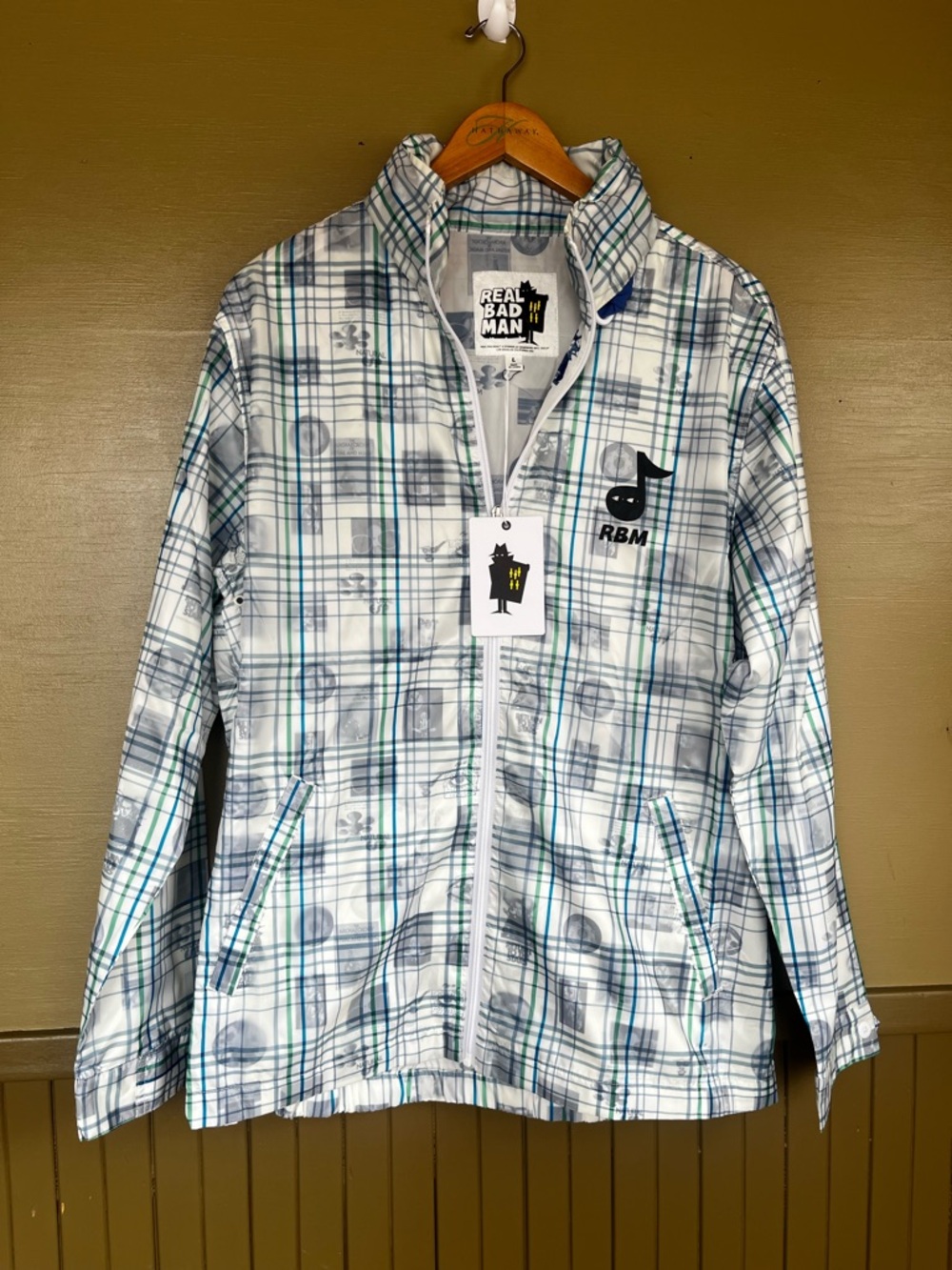 Real Bad Man Double Vision plaid Rain jacket NWT Large